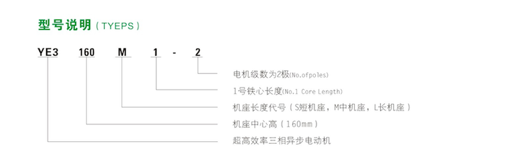YE3系列超高效率三相異步電動(dòng)機(jī)型號說明